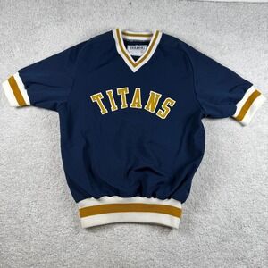 Vtg DeLONG Titans Mens Navy Blue Gold V-Neck Pullover Jersey Size 42 Sportswear